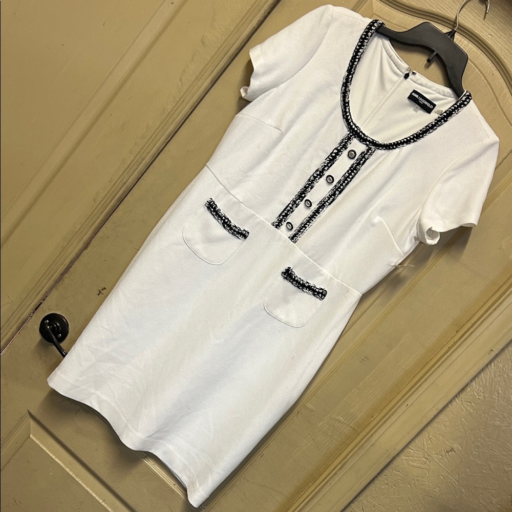 Karl Lagerfeld White Midi Dress with Black Trim